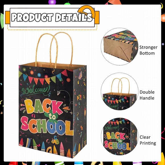 30 Back to School Gift Bags Kraft Paper Treat Bags with Handles Party Favors - Picture 3 of 7